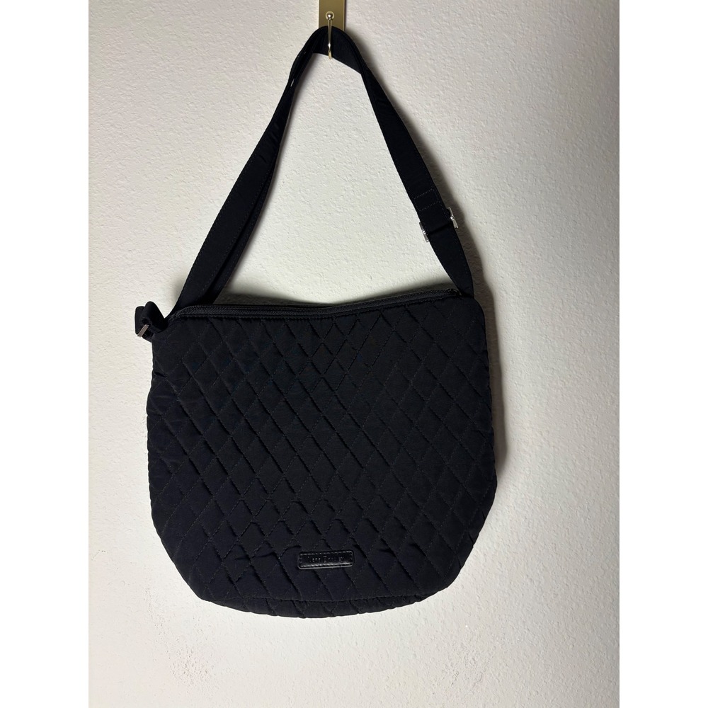 Vera Bradley Black Quilted Microfiber Crossbody Bag Floral Lining Adjustable